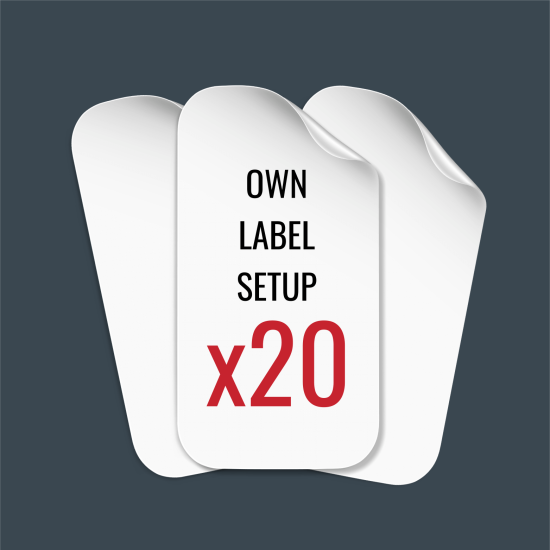 Own Label setup (labels for x20 products plus pot images)